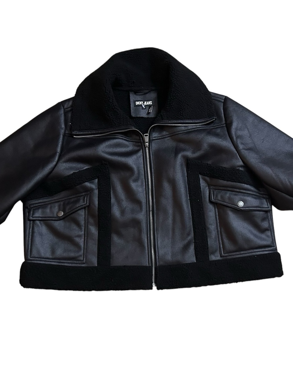 DKNY Black Faux Leather Shearling Jacket Women’s 3X Moto